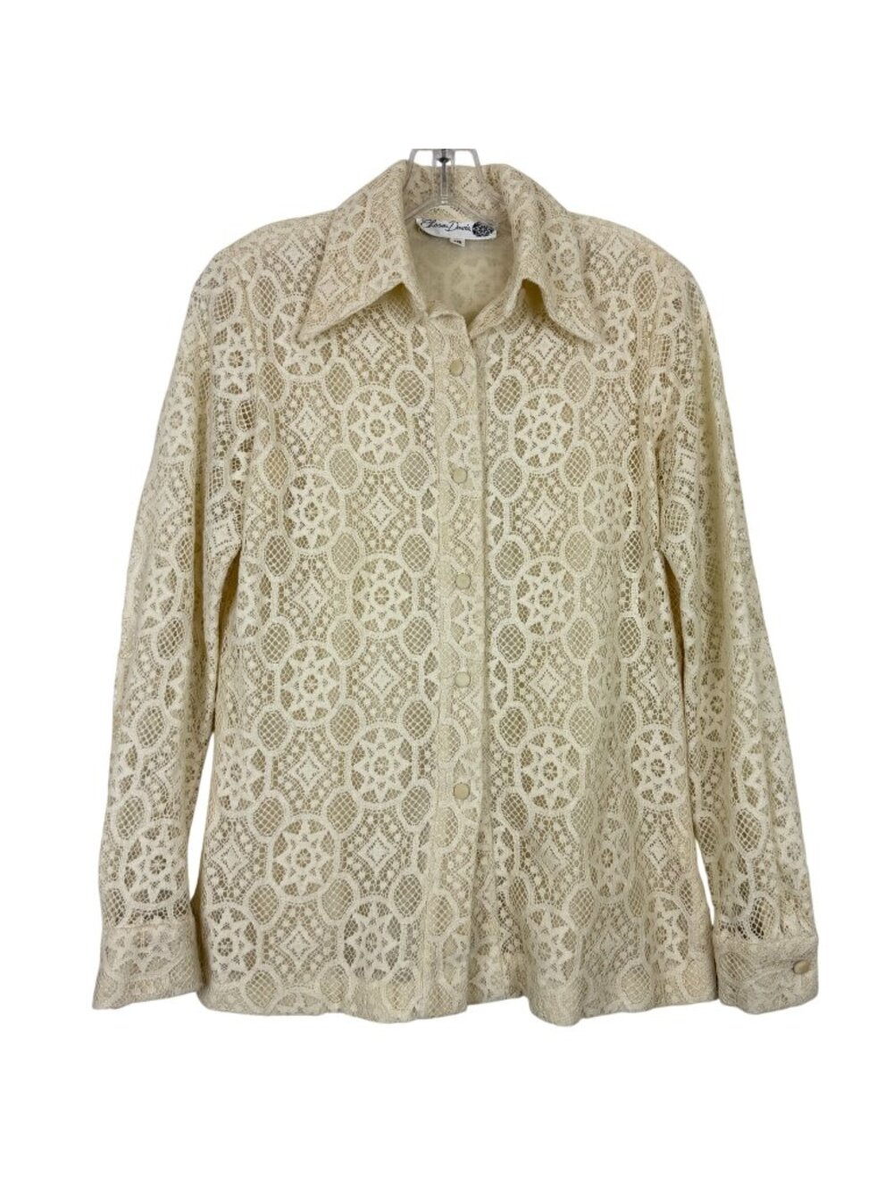 Vtg 70s Chessa Davis Ivory Lace Blouse Women's Size 12 Witchy Goth USA
